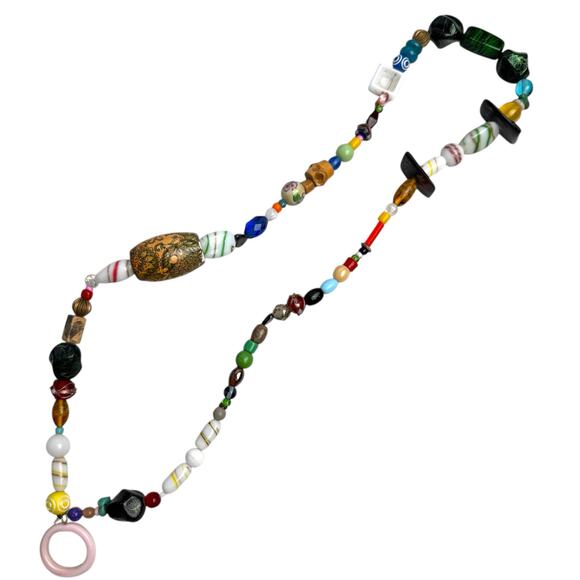 Eclectic Artisan Beaded Necklace Mixed Media Glass Wood Ceramic Funky Boho - Picture 13 of 13